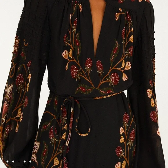 Farm Rio Black Berry Garden Long Sleeve Pleated Maxi Dress - Picture 2 of 11